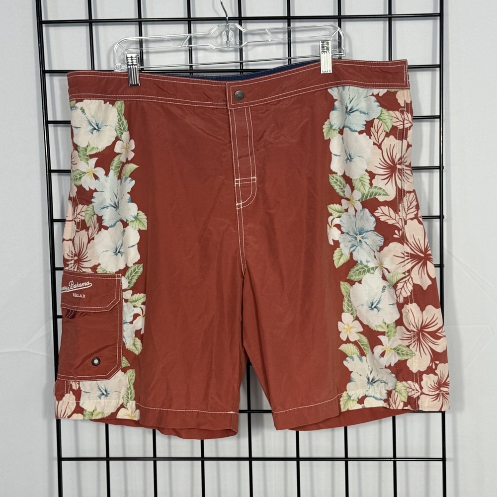 Tommy Bahama Relax‎ Board Shorts Mens XL Red Hawaiian Floral Hibiscus Beach Swim